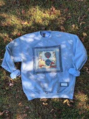 Grandmacore Upcycled Country Kitty Front Porch Sweatshirt Large